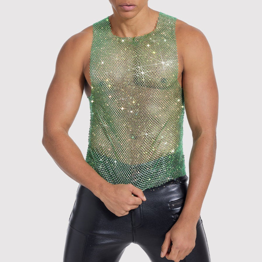 Sparkle Party Fishnet Top with Rhinestones High-density crystal covered top