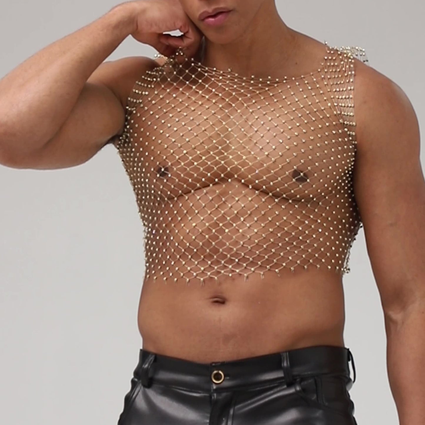 Sparkle Party Fishnet Top with Rhinestones Bedazzled crop tank