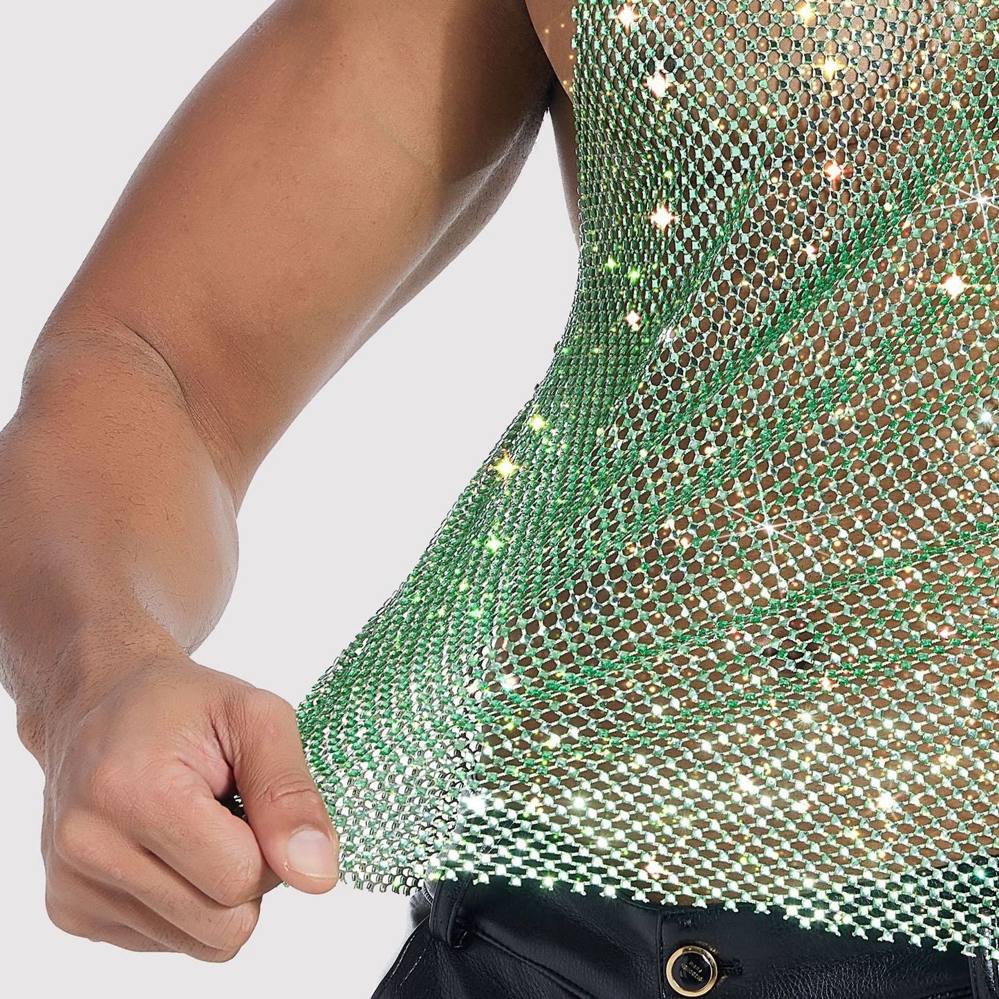 Sparkle Party Fishnet Top with Rhinestones High-density crystal covered top