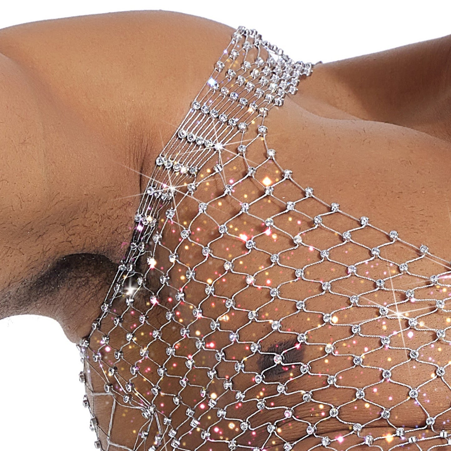 Sparkle Party Fishnet Top with Rhinestones Low-cut crop top