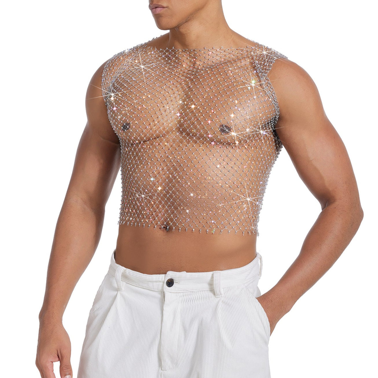 Sparkle Party Fishnet Top with Rhinestones Bedazzled crop tank