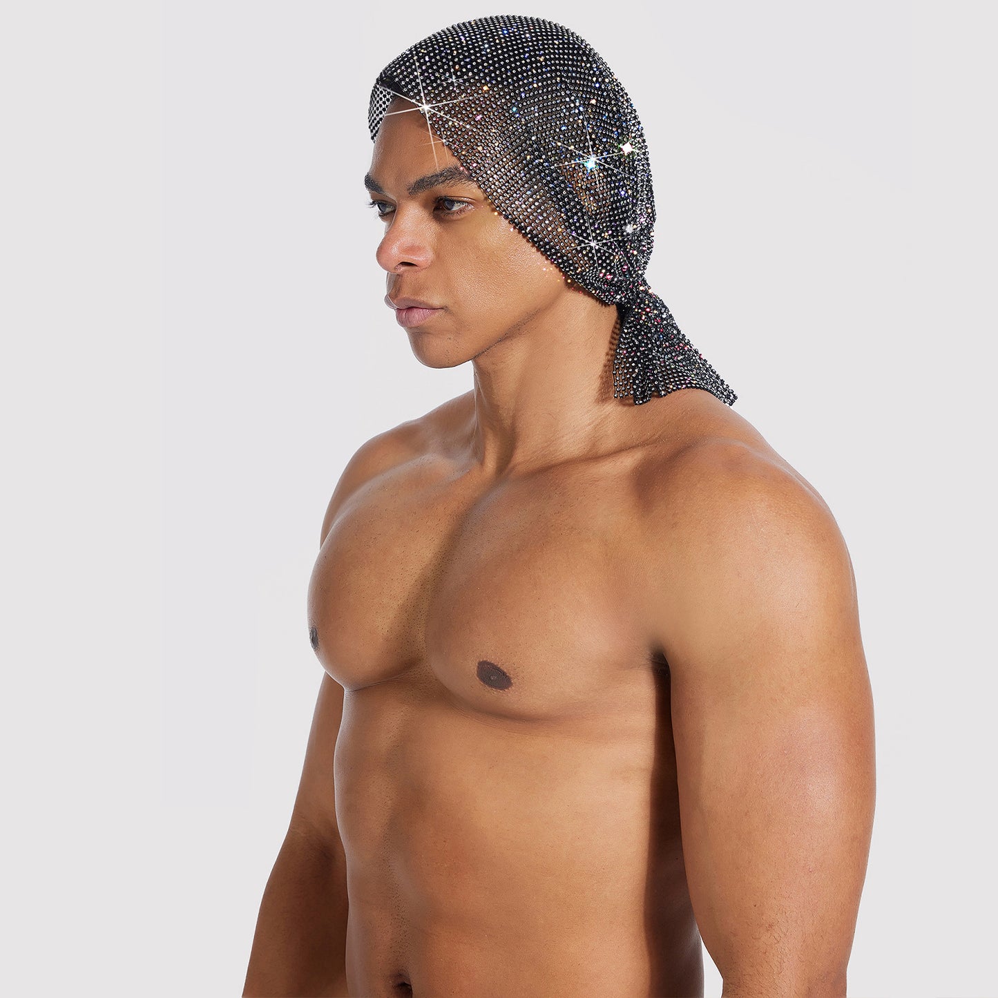 Rhinestone-Embellished Fishnet Turban Hat High-Density Rhinestones style 23
