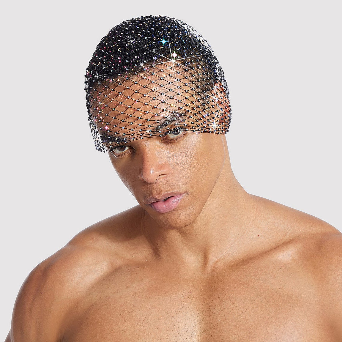 Rhinestone-Embellished Fishnet Turban Hat - Stretch Party Headpiece 21