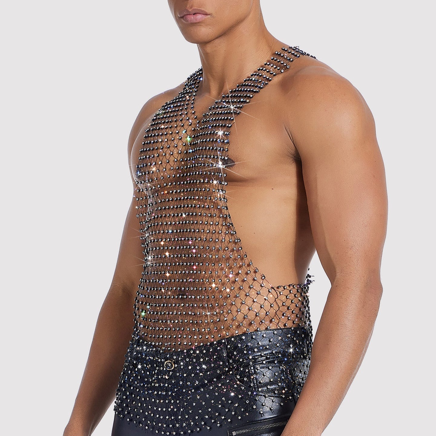 Sparkle Party Fishnet Top with Rhinestones Oversized rhinestone top