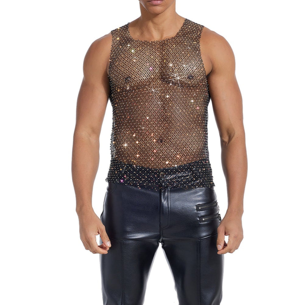 Sparkle Party Fishnet Top with Rhinestones Broken nail hot diamond style