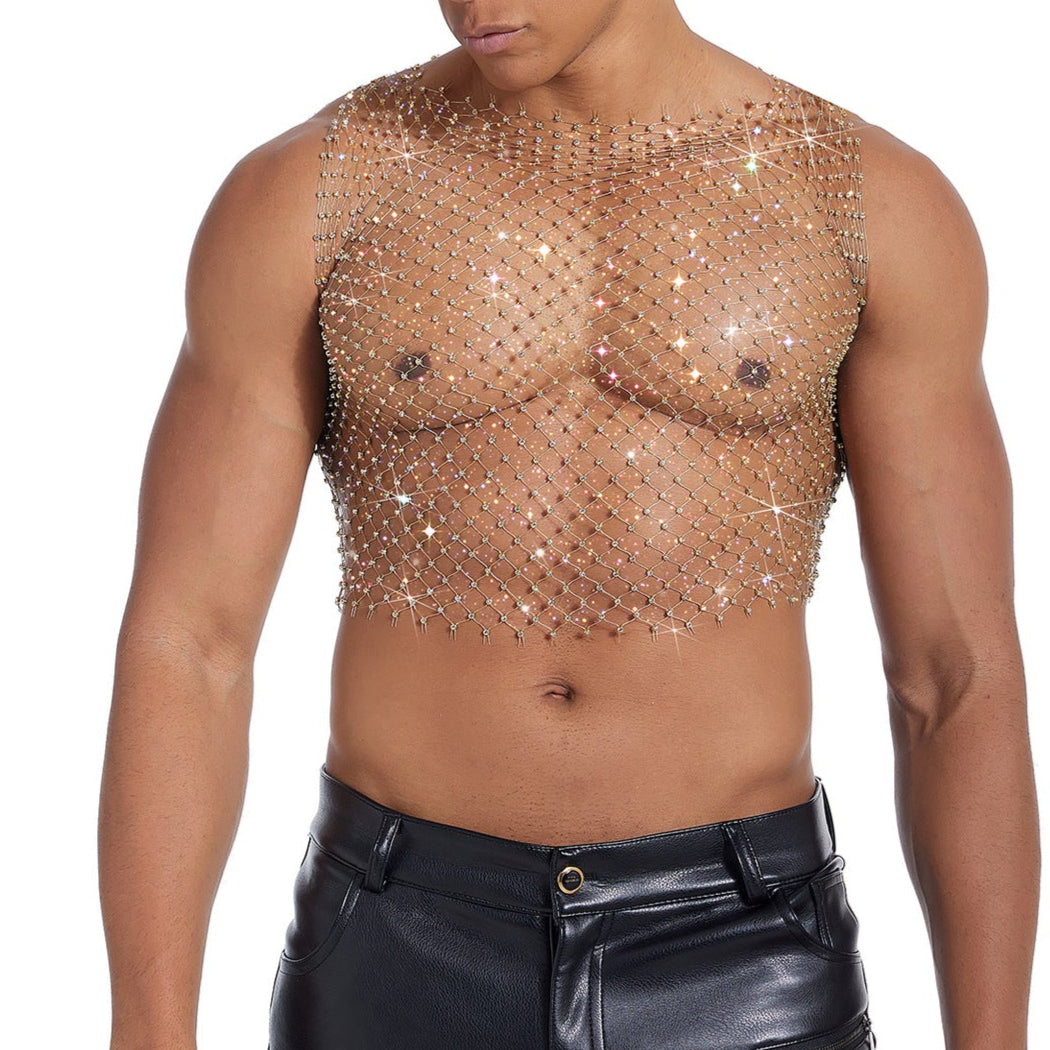 Sparkle Party Fishnet Top with Rhinestones Bedazzled crop tank
