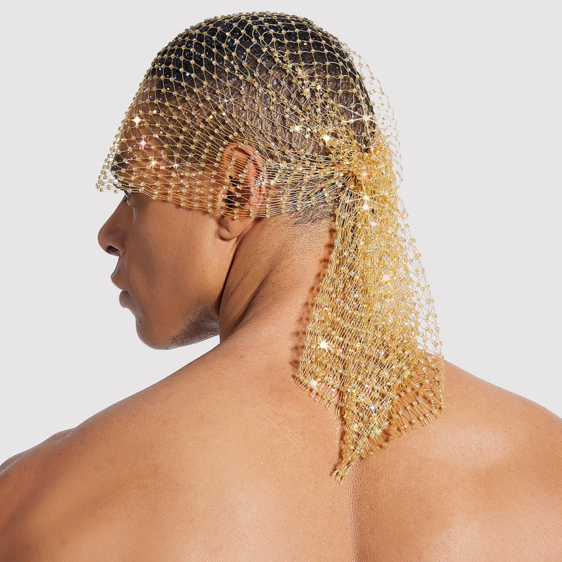 Rhinestone-Embellished Fishnet Turban Hat - Stretch Party Headpiece 22
