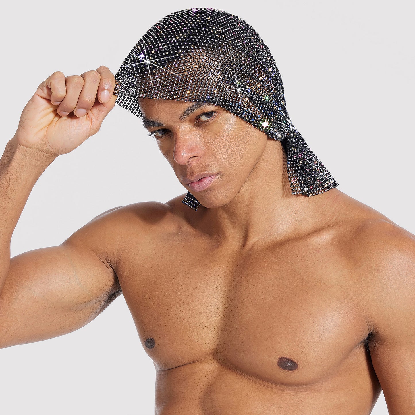 Rhinestone-Embellished Fishnet Turban Hat High-Density Rhinestones style 23