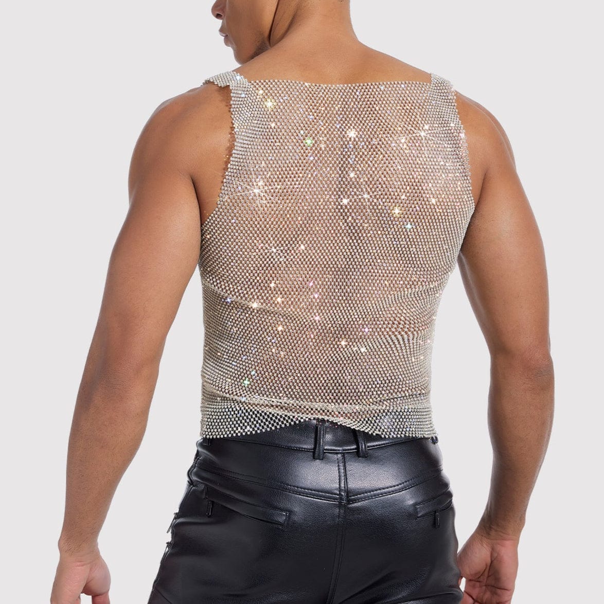 Sparkle Party Fishnet Top with Rhinestone Straps