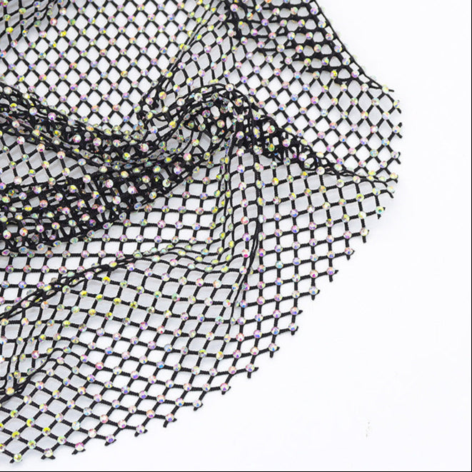 Sparkle Party Fishnet Top with Rhinestones Broken nail hot diamond style