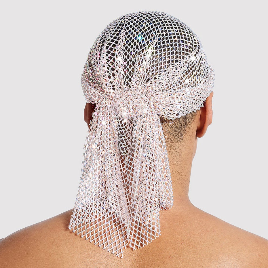 Rhinestone-Embellished Fishnet Turban Hat High-Density Rhinestones style 24