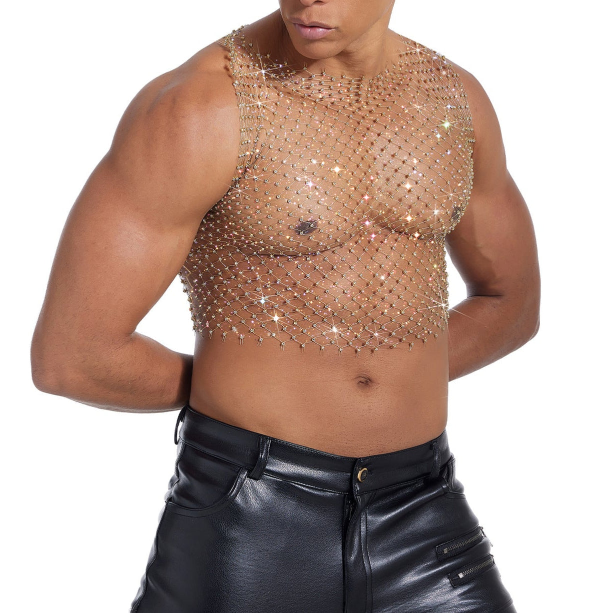 Sparkle Party Fishnet Top with Rhinestones Bedazzled crop tank