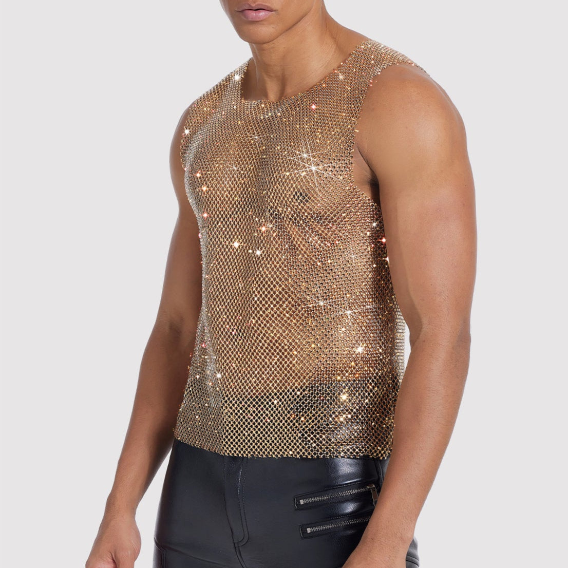 Sparkle Party Fishnet Top with Rhinestones High-density crystal covered top