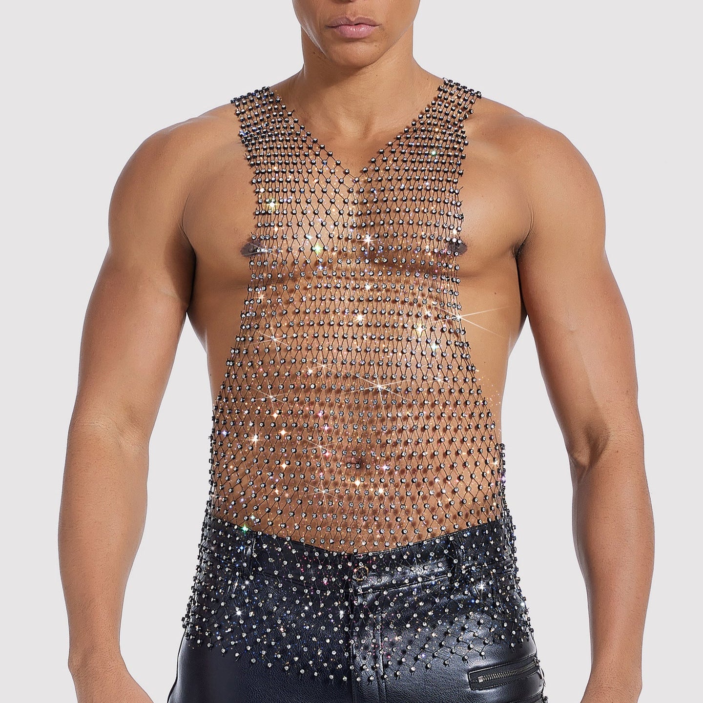 Sparkle Party Fishnet Top with Rhinestones Oversized rhinestone top