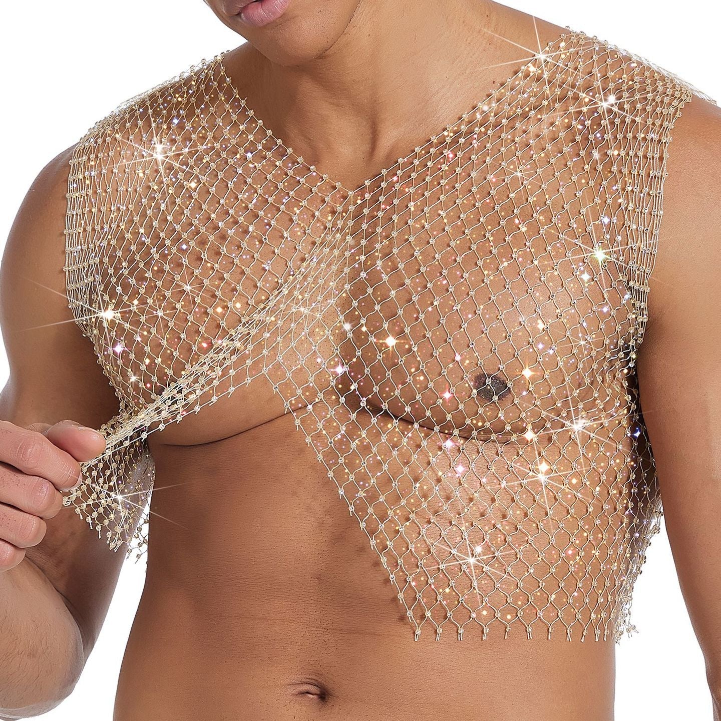 Sparkle Party Fishnet Top with Rhinestones Crop Top