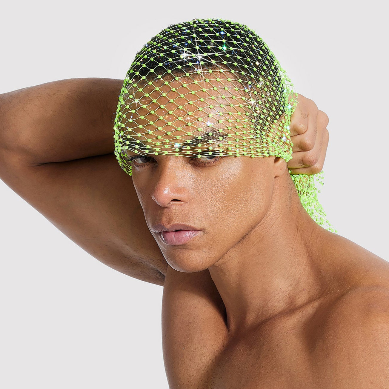 Rhinestone-Embellished Fishnet Turban Hat - Stretch Party Headpiece 22