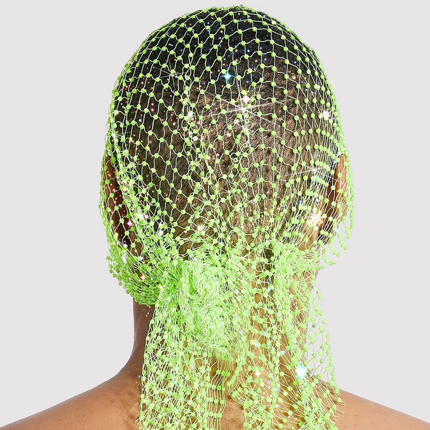 Rhinestone-Embellished Fishnet Turban Hat - Stretch Party Headpiece 22