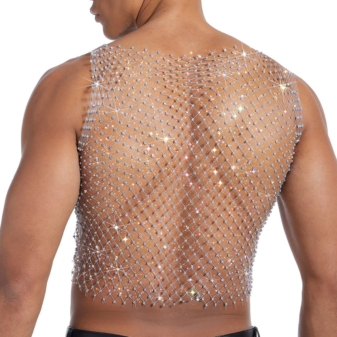 Sparkle Party Fishnet Top with Rhinestones Low-cut crop top