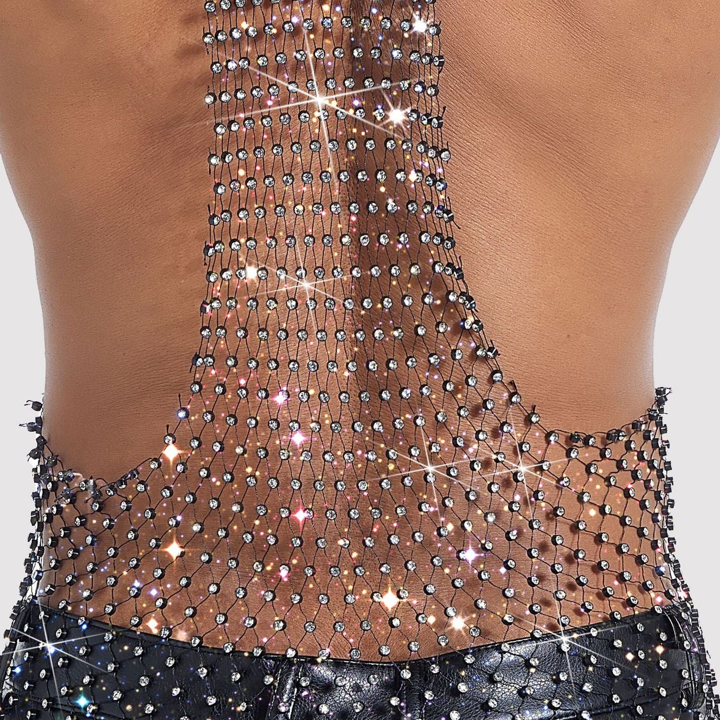 Sparkle Party Fishnet Top with Rhinestones Oversized rhinestone top