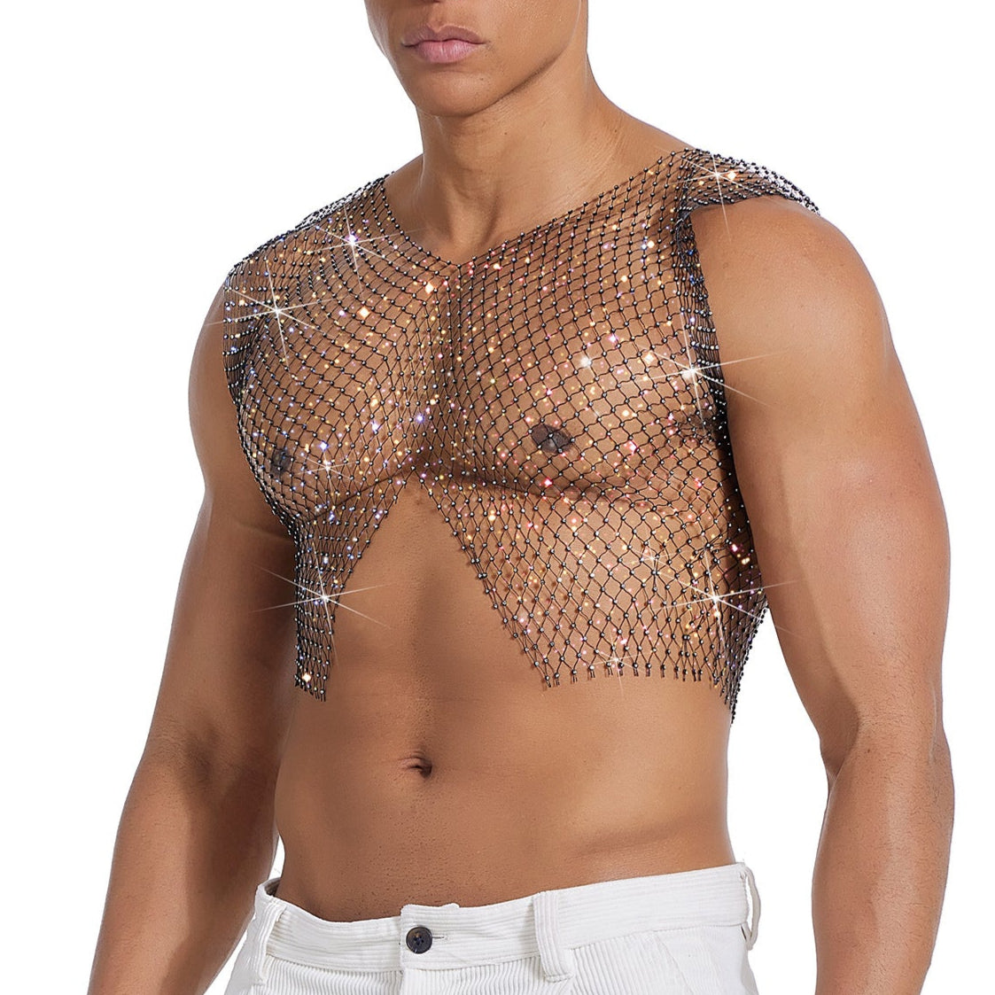 Sparkle Party Fishnet Top with Rhinestones Crop Top