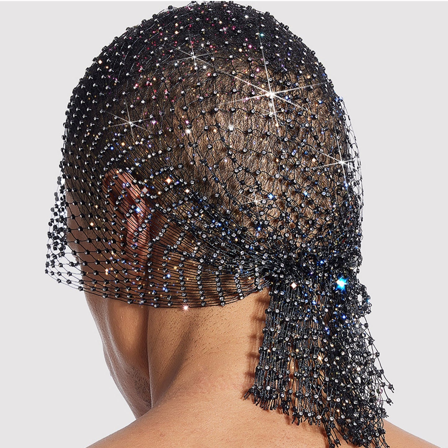 Rhinestone-Embellished Fishnet Turban Hat - Stretch Party Headpiece 22