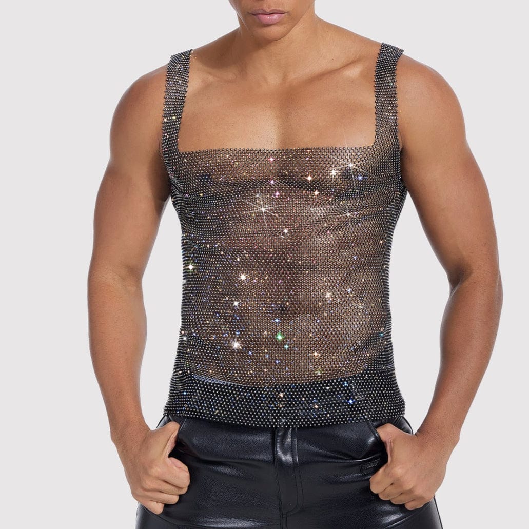 Sparkle Party Fishnet Top with Rhinestone Straps