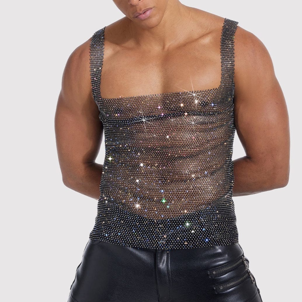 Sparkle Party Fishnet Top with Rhinestone Straps