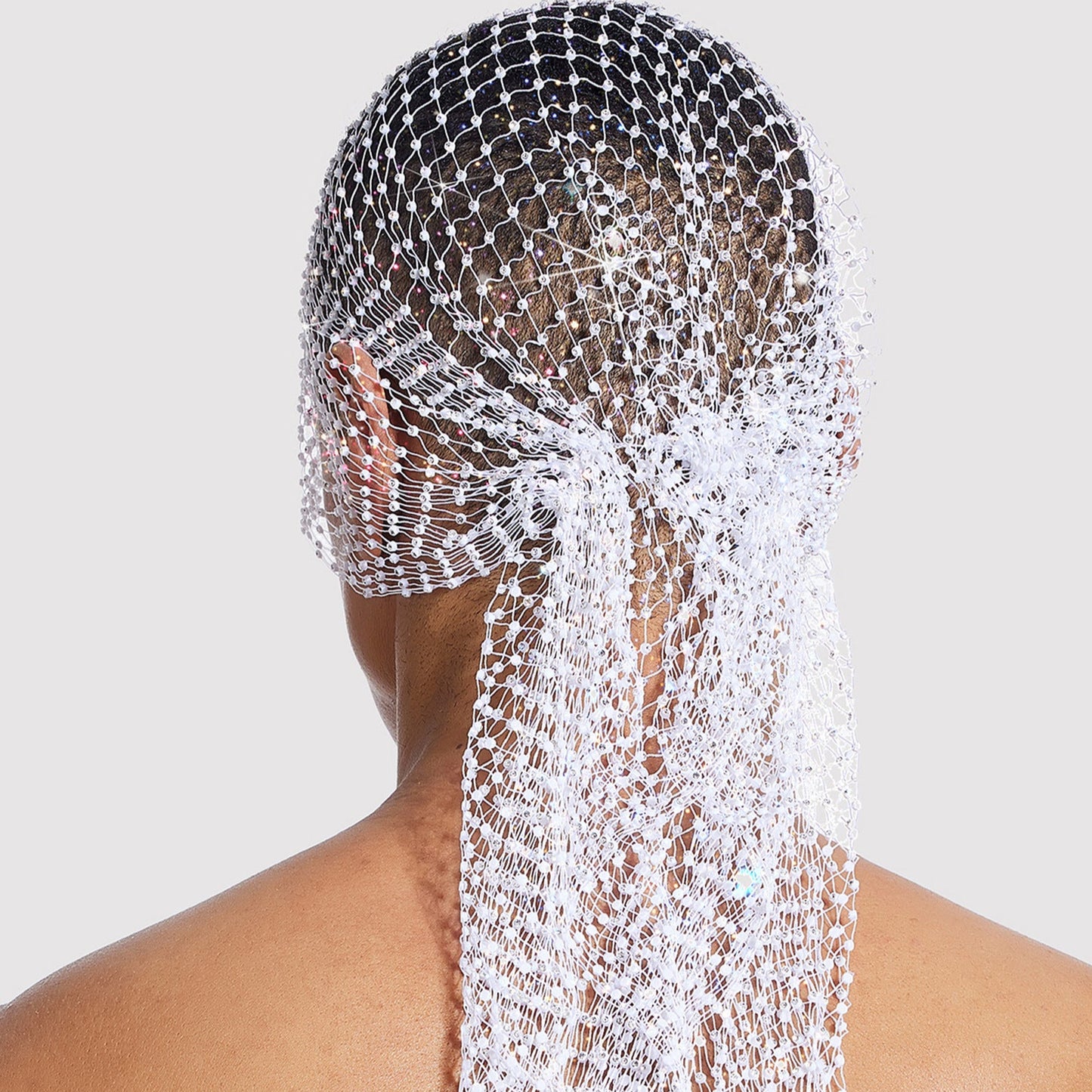 Rhinestone-Embellished Fishnet Turban Hat - Stretch Party Headpiece 22