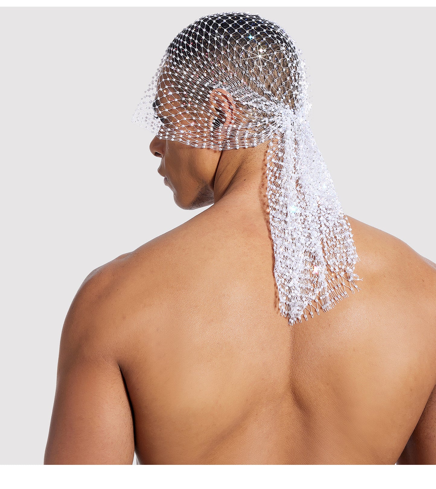 Rhinestone-Embellished Fishnet Turban Hat - Stretch Party Headpiece 22