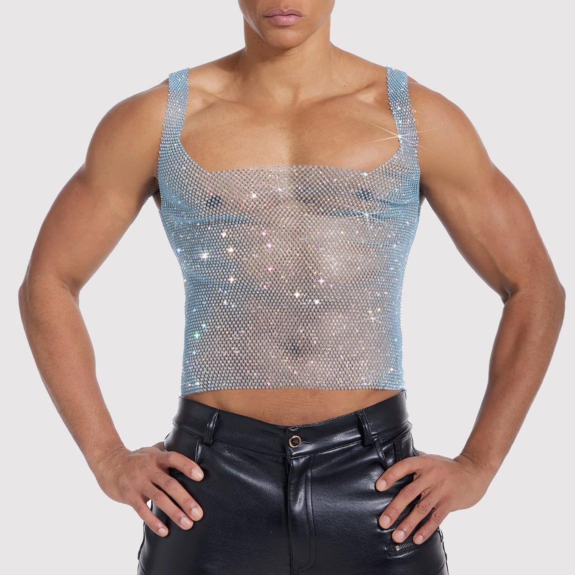 Sparkle Party Fishnet Top with Rhinestone Straps
