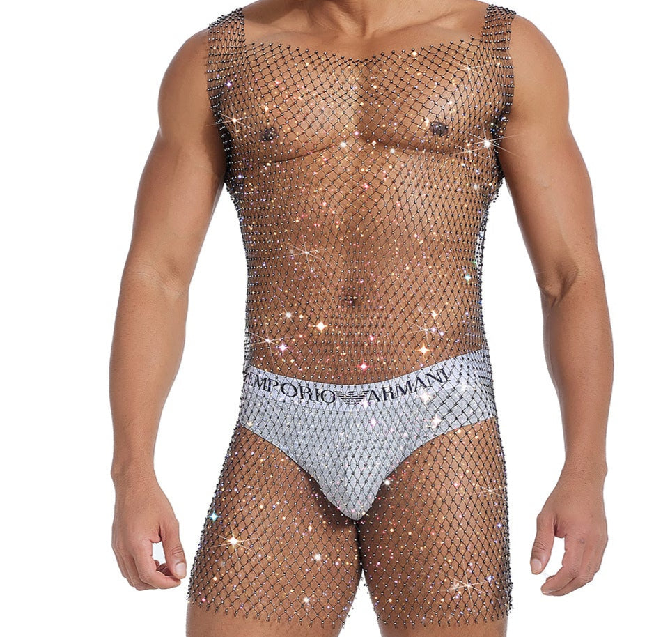 Sparkle Party Fishnet dress with Rhinestones