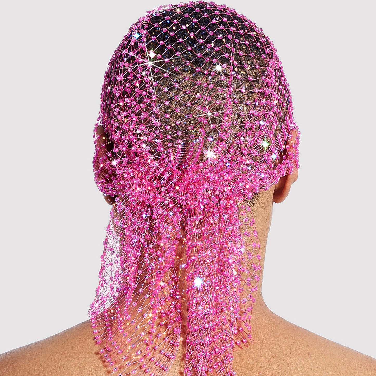 Rhinestone-Embellished Fishnet Turban Hat - Stretch Party Headpiece 22