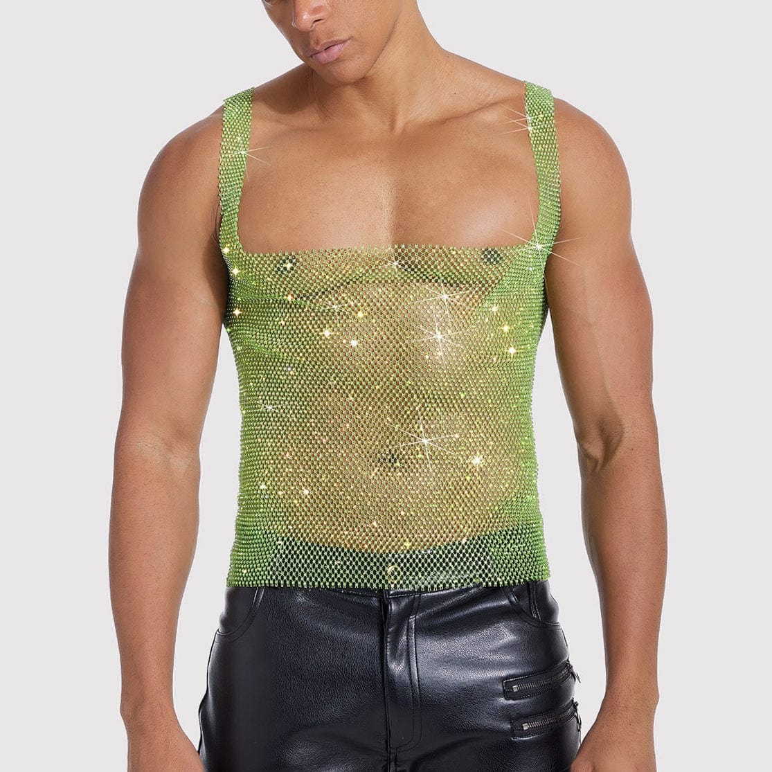 Sparkle Party Fishnet Top with Rhinestone Straps