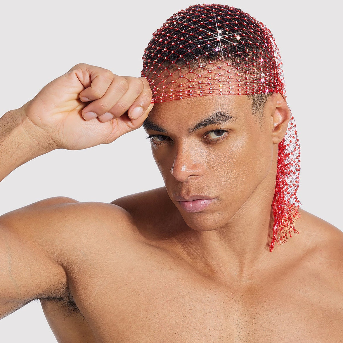 Rhinestone-Embellished Fishnet Turban Hat - Stretch Party Headpiece 22