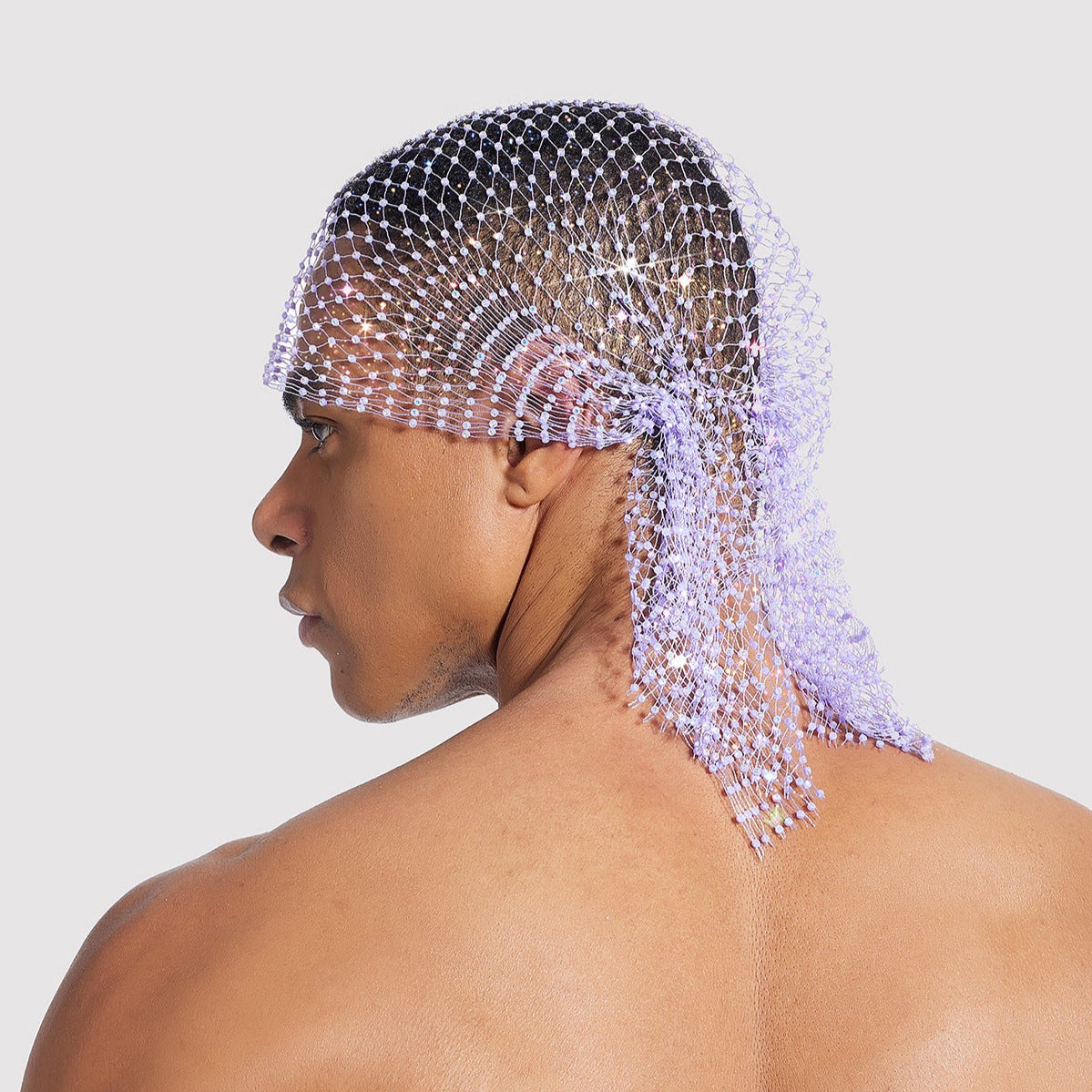 Rhinestone-Embellished Fishnet Turban Hat - Stretch Party Headpiece 22