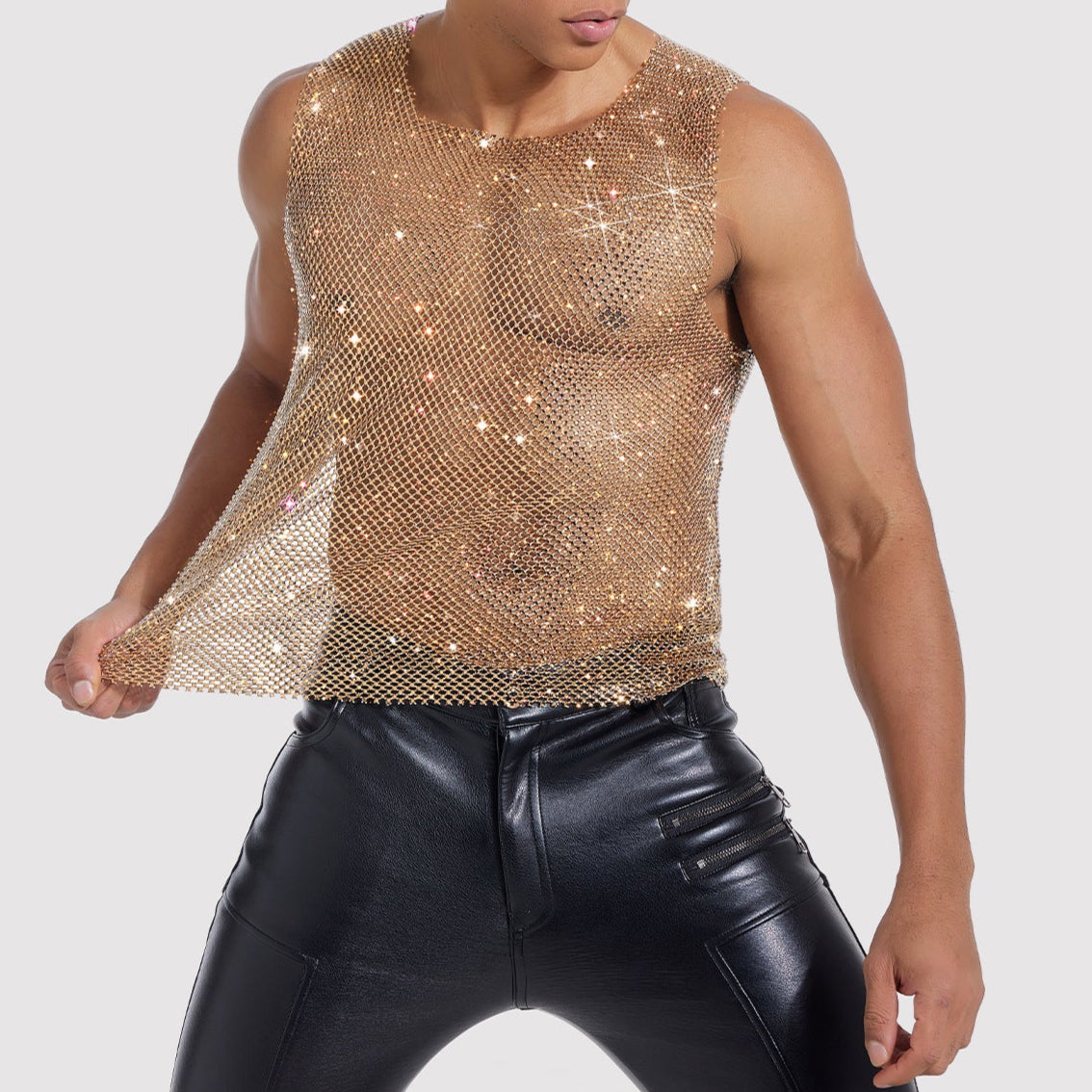 Sparkle Party Fishnet Top with Rhinestones High-density crystal covered top