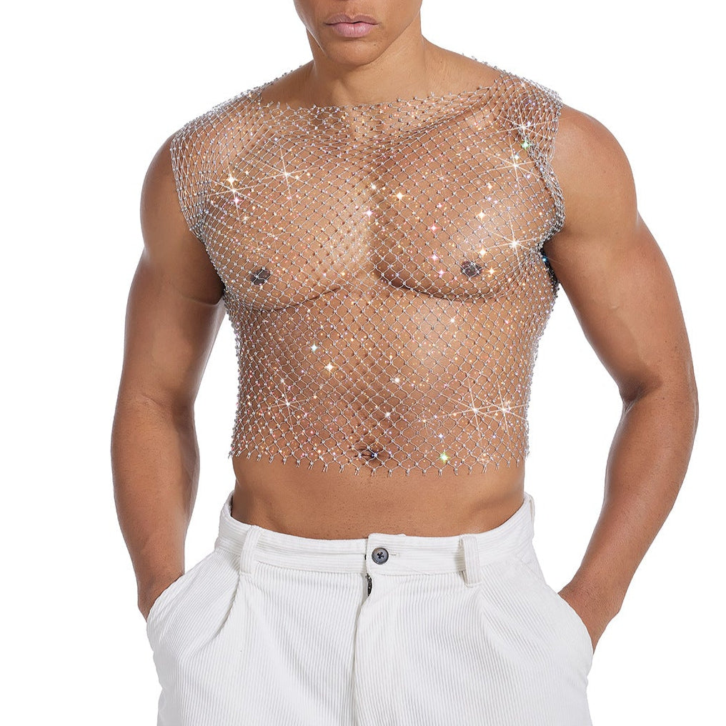 Sparkle Party Fishnet Top with Rhinestones Bedazzled crop tank