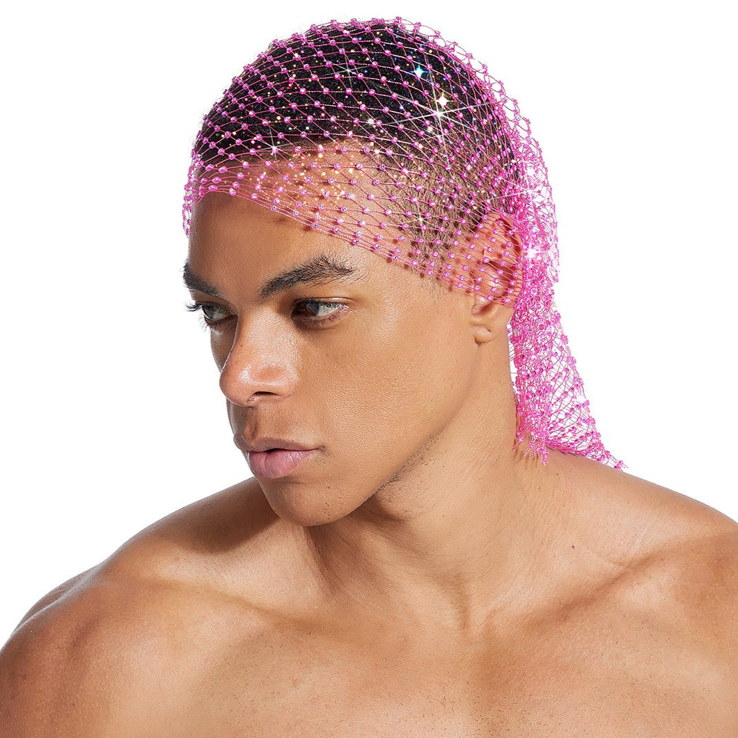 Rhinestone-Embellished Fishnet Turban Hat - Stretch Party Headpiece 22