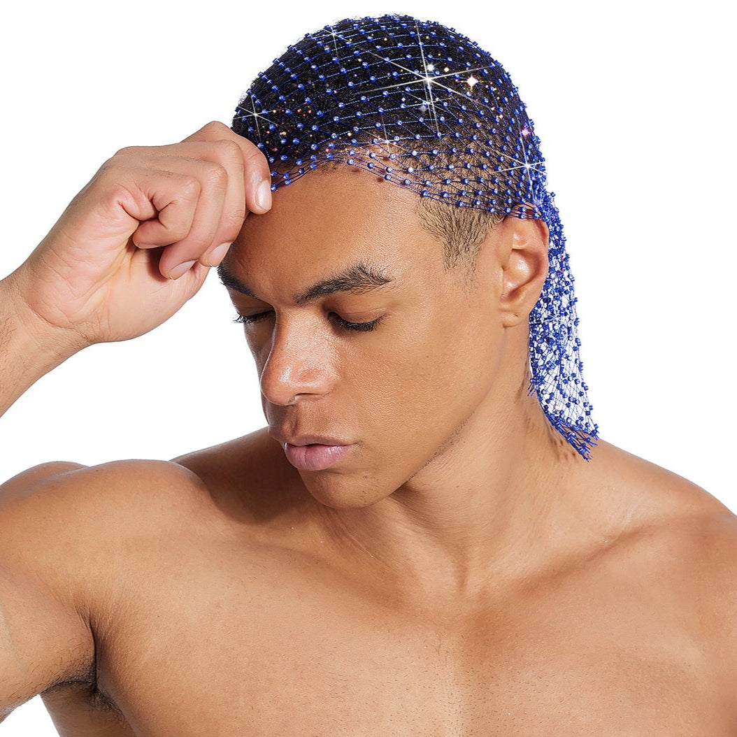 Rhinestone-Embellished Fishnet Turban Hat - Stretch Party Headpiece 22