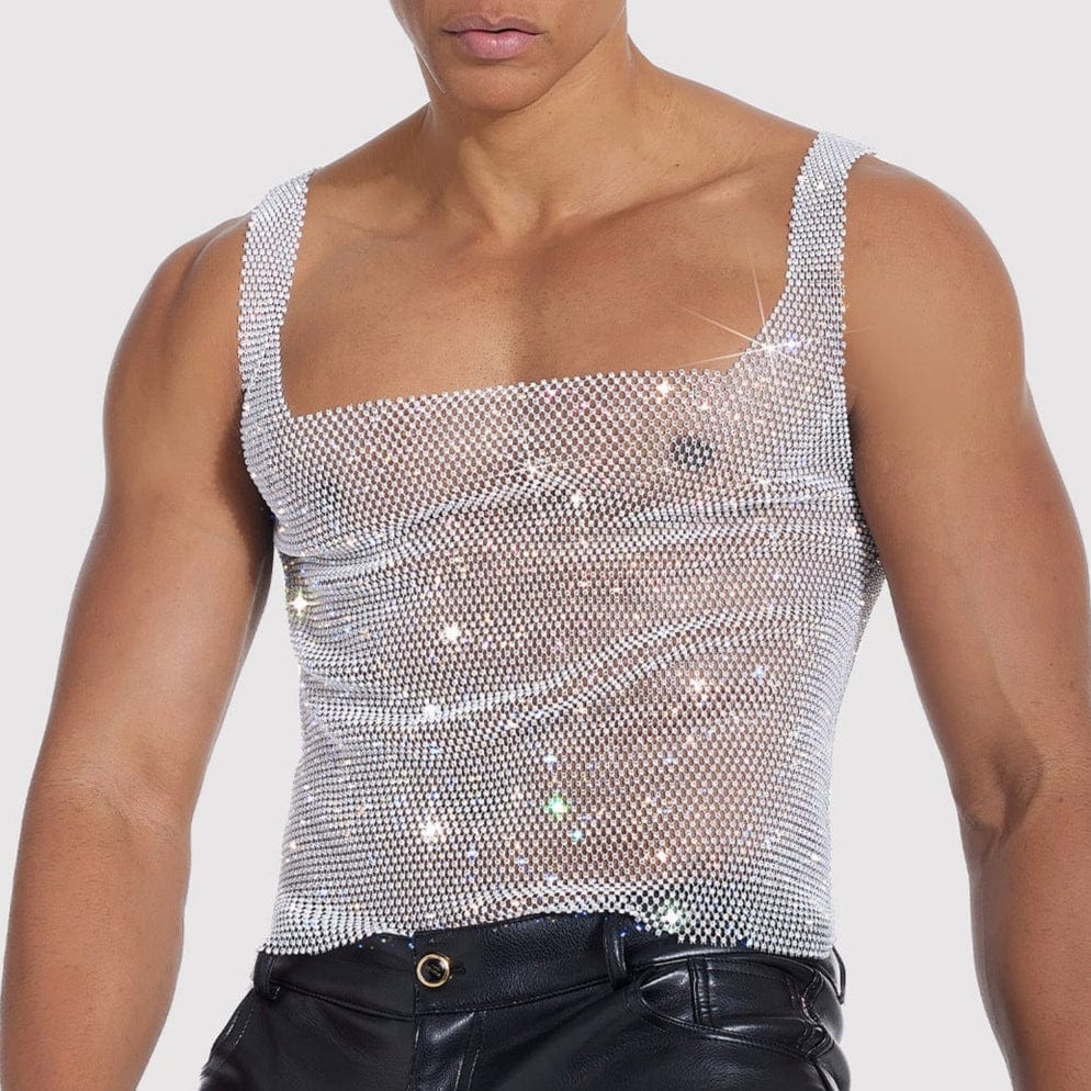 Sparkle Party Fishnet Top with Rhinestone Straps