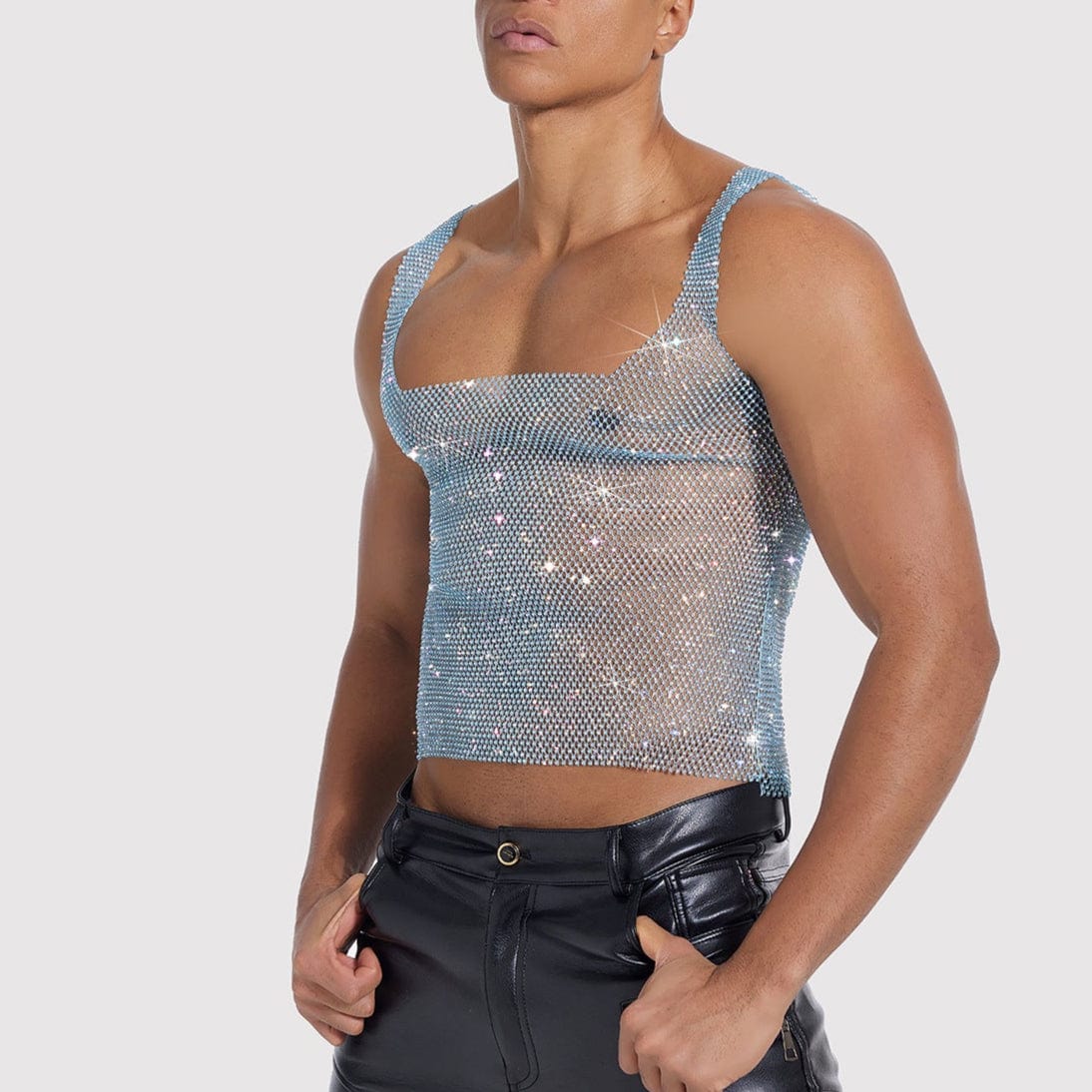 Sparkle Party Fishnet Top with Rhinestone Straps