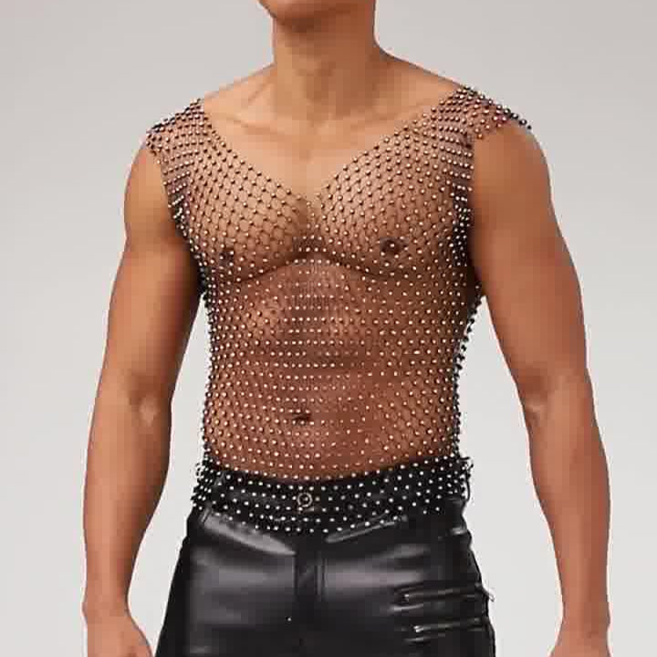 Sparkle Party Fishnet Top with Rhinestones Hotfix rhinestone