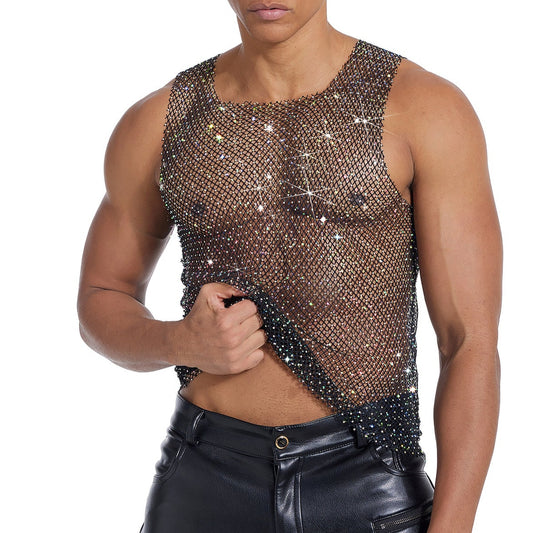 Sparkle Party Fishnet Top with Rhinestones  Broken nail hot diamond style