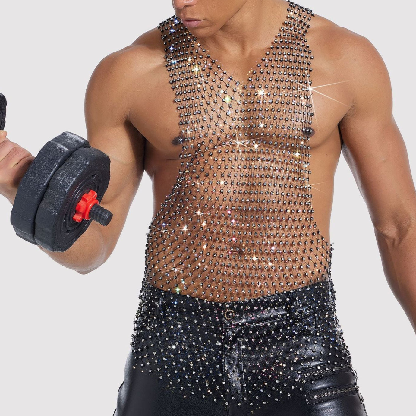 Sparkle Party Fishnet Top with Rhinestones Oversized rhinestone top