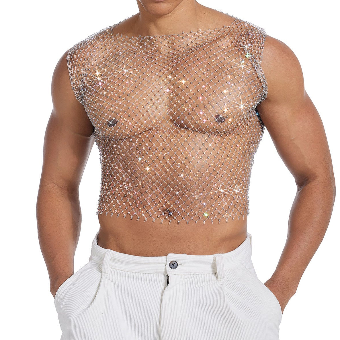 Sparkle Party Fishnet Top with Rhinestones Bedazzled crop tank