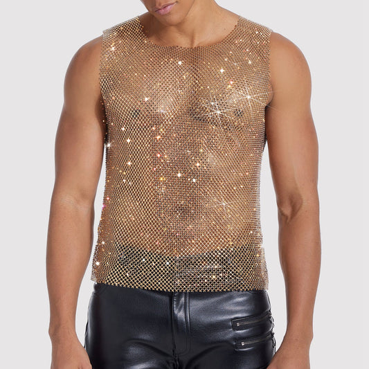 Sparkle Party Fishnet Top with Rhinestones High-density crystal covered top