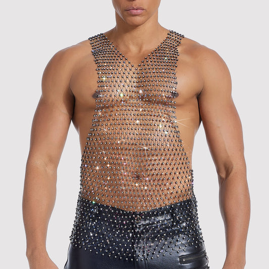 Sparkle Party Fishnet Top with Rhinestones Oversized rhinestone top