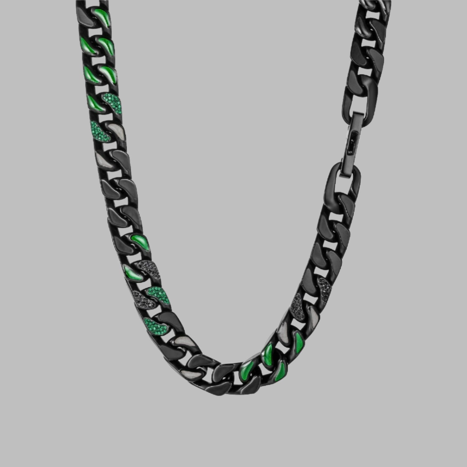 Streetwear Dark Green Patch Cuban Chain Necklace