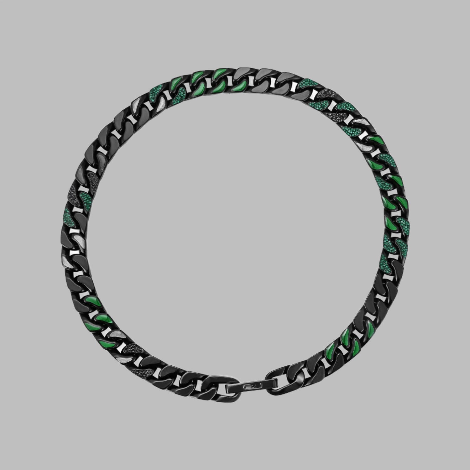 Streetwear Dark Green Patch Cuban Chain Necklace