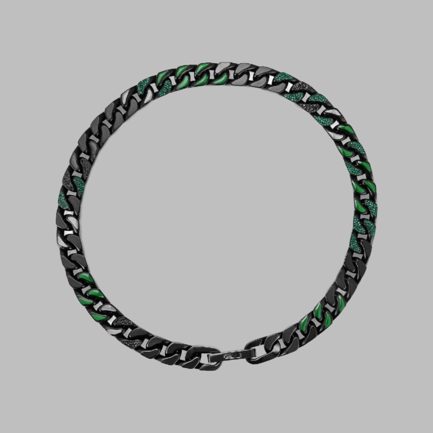 Streetwear Dark Green Patch Cuban Chain Necklace